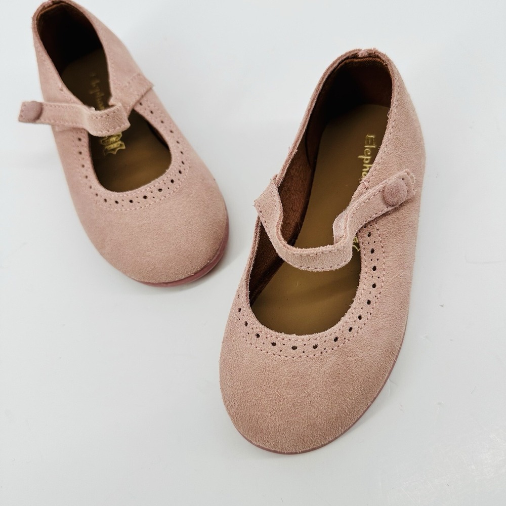 Elephantito Suede Leather Mary Jane Scalloped Edge Pink Girls Size 7 US 24 EU - Picture 1 of 12